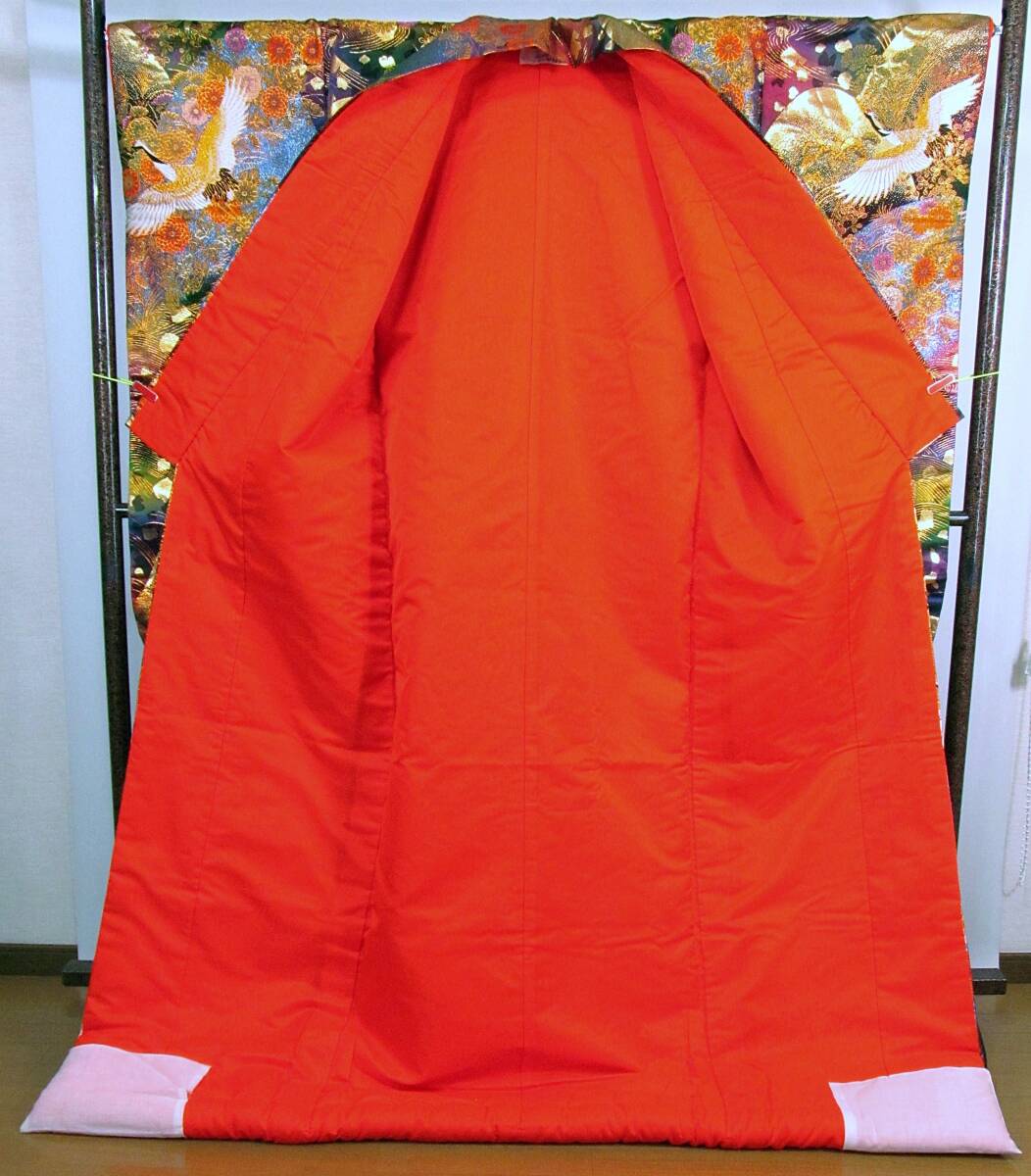 Iro-Uchikake Silk Wedding Kimono with Cranes and Distant Mountain Range and Floral Motif
