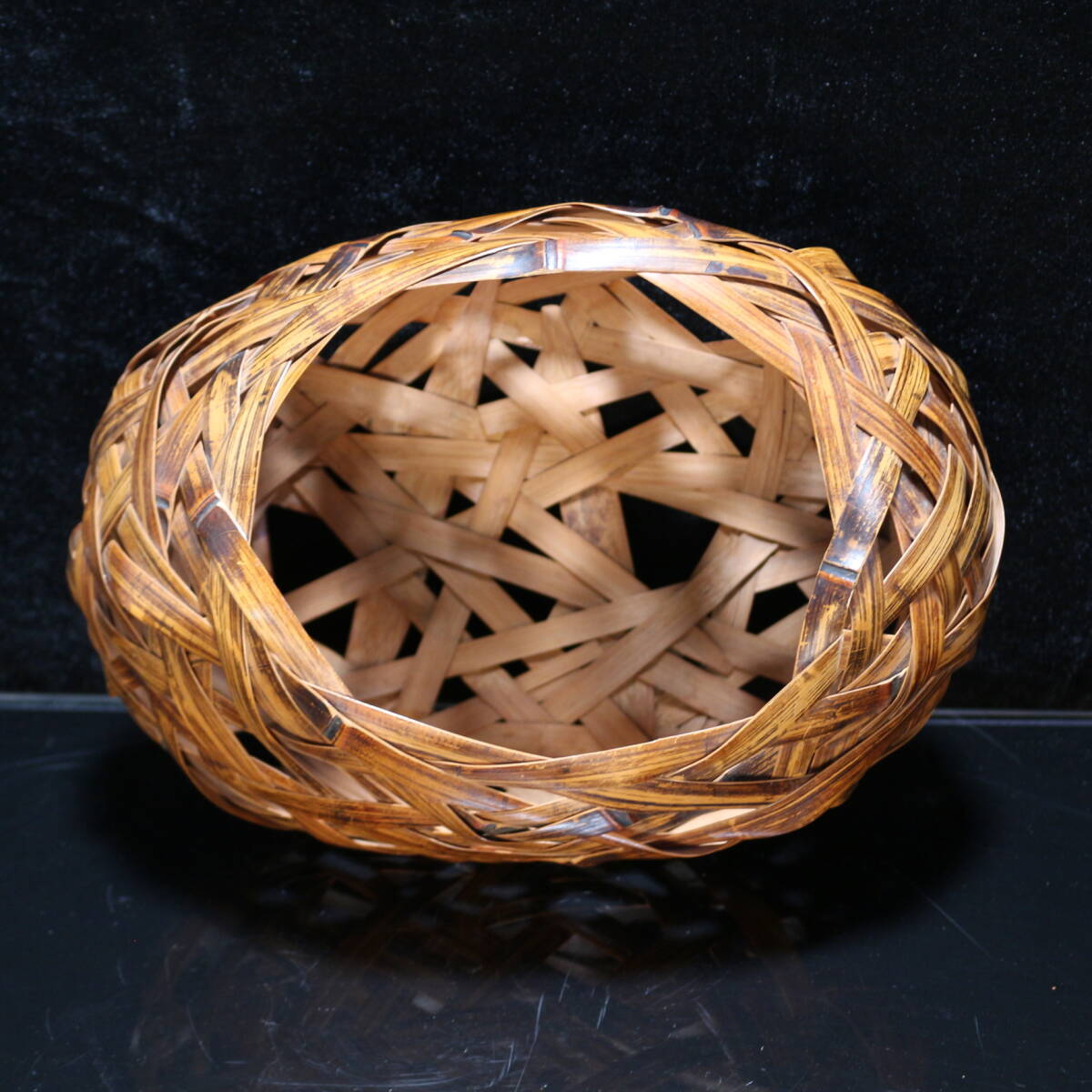 Japanese Bamboo Flower Basket by Soho, Signed, with Inner Vessel, Ikebana