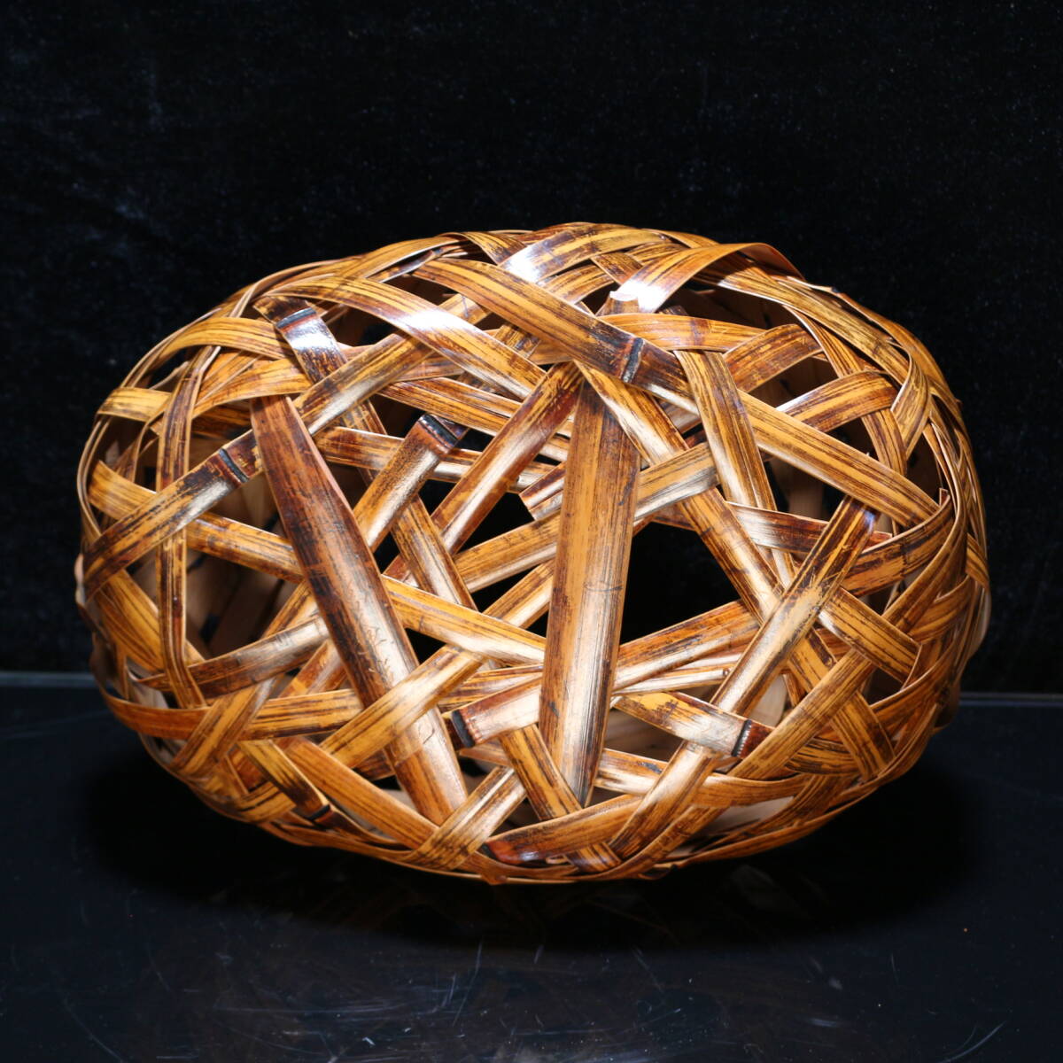 Japanese Bamboo Flower Basket by Soho, Signed, with Inner Vessel, Ikebana