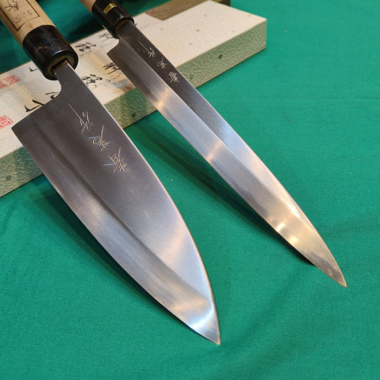 Haruyoshi Yasuki Steel Japanese Knives Set of 2, Deba 6-sun & Yanagiba 8-sun
