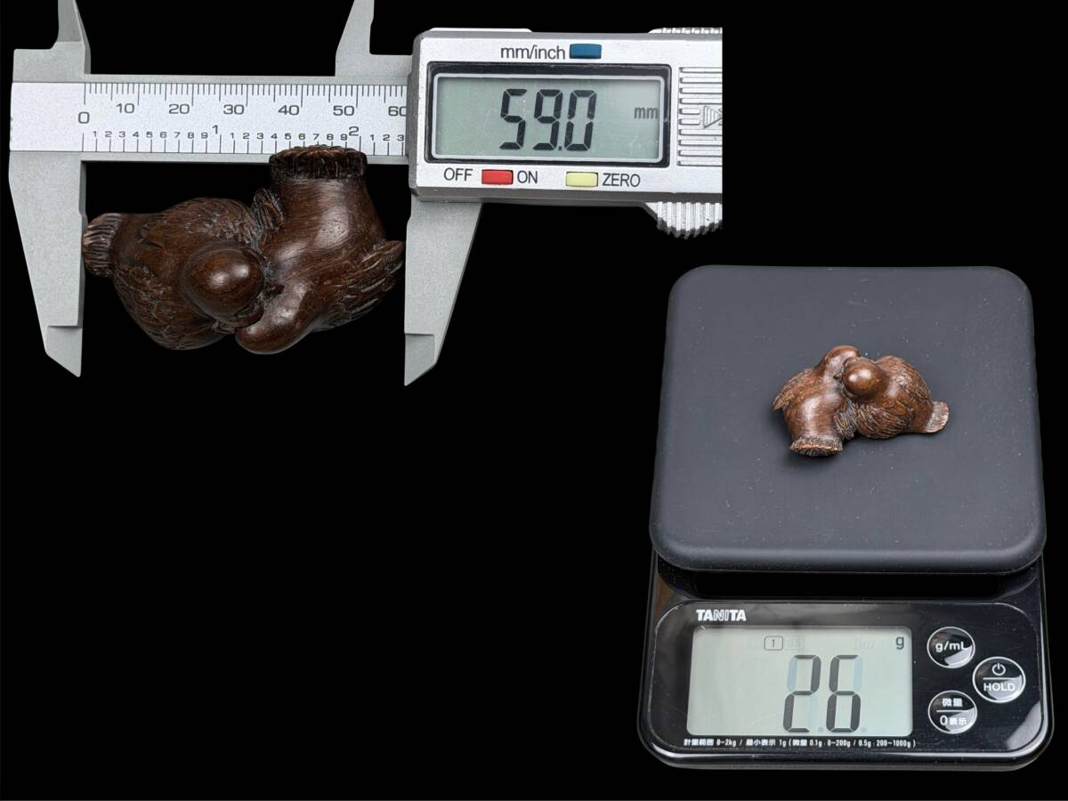 Edo Period Antique Netsuke Two Birds Wood Carving Signed Matsuyama Sagemono