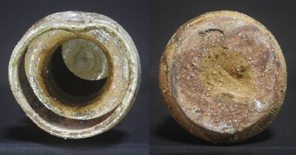 Shigaraki-yaki Ceramic Flower Vase with Ear Handles and Stamped Mark