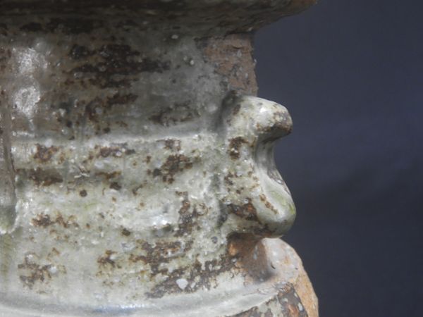 Shigaraki-yaki Ceramic Flower Vase with Ear Handles and Stamped Mark
