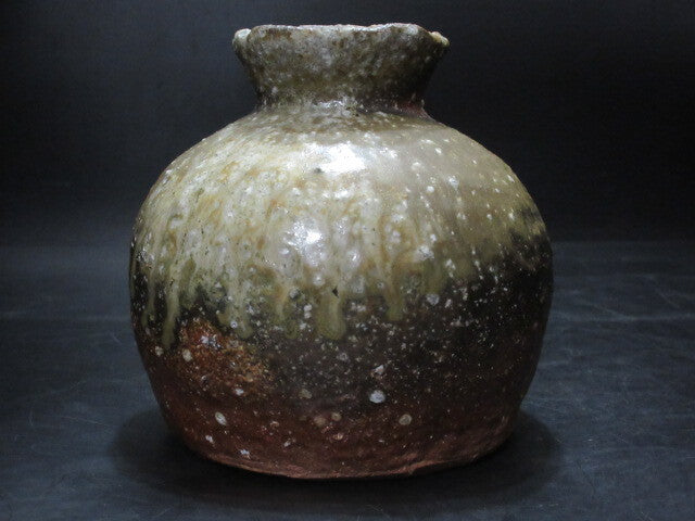 Kiyoko Koyama Shigaraki Natural Ash-Glaze Small Jar Tsubo with Signed Wood Box
