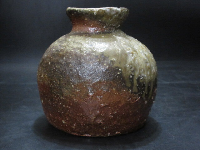 Kiyoko Koyama Shigaraki Natural Ash-Glaze Small Jar Tsubo with Signed Wood Box