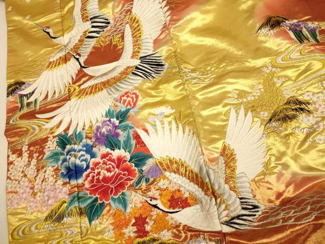 Iro-Uchikake Bridal Wedding Kimono Silk Full Embroidery Cranes Weeping Flowers