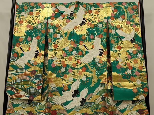 Iro-Uchikake Wedding Kimono Karaori Silk Cranes Waves Gold Thread