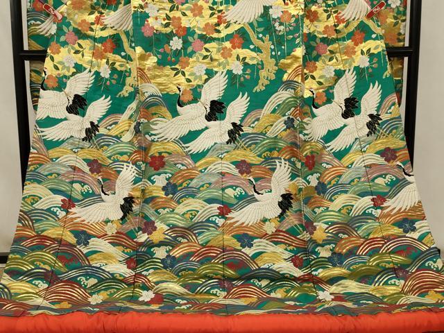 Iro-Uchikake Wedding Kimono Karaori Silk Cranes Waves Gold Thread