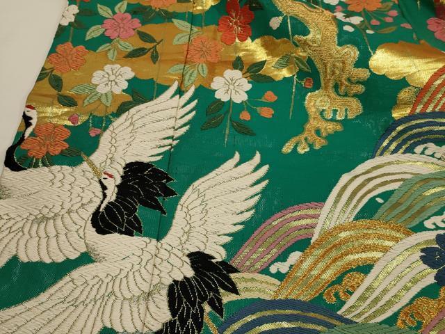 Iro-Uchikake Wedding Kimono Karaori Silk Cranes Waves Gold Thread