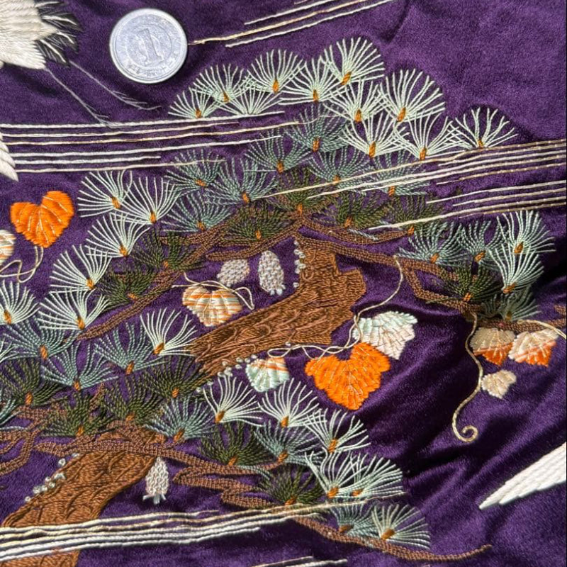Antique Silk Uchikake Wedding Kimono Red Chirimen Embroidered Meiji-Taisho