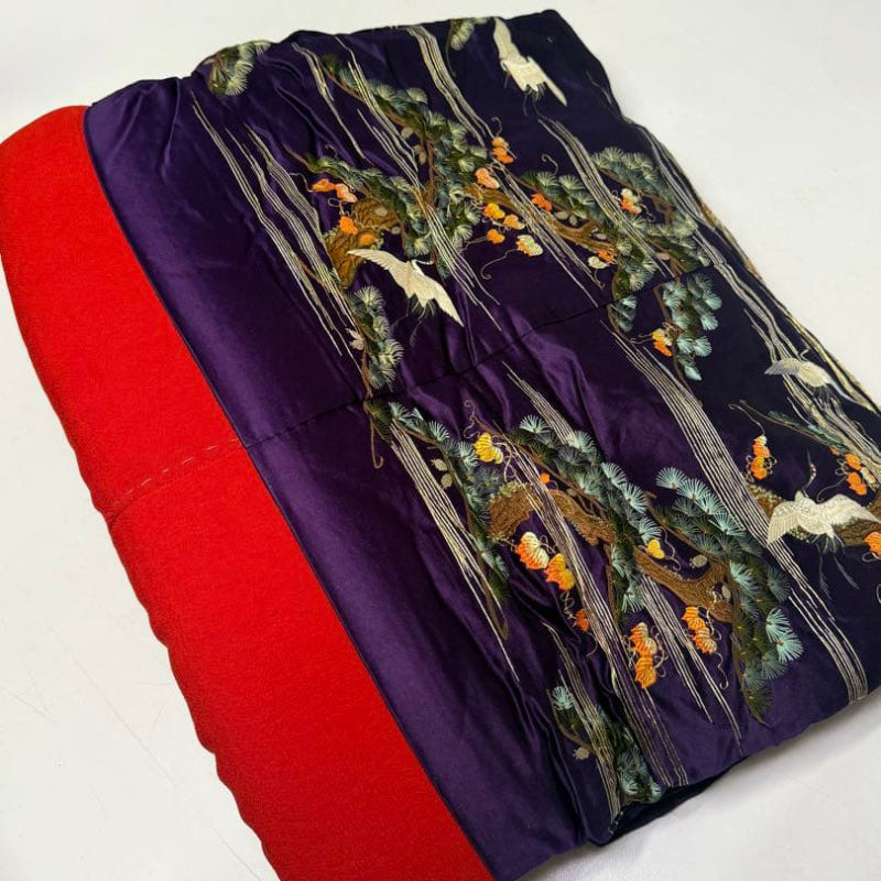 Antique Silk Uchikake Wedding Kimono Red Chirimen Embroidered Meiji-Taisho