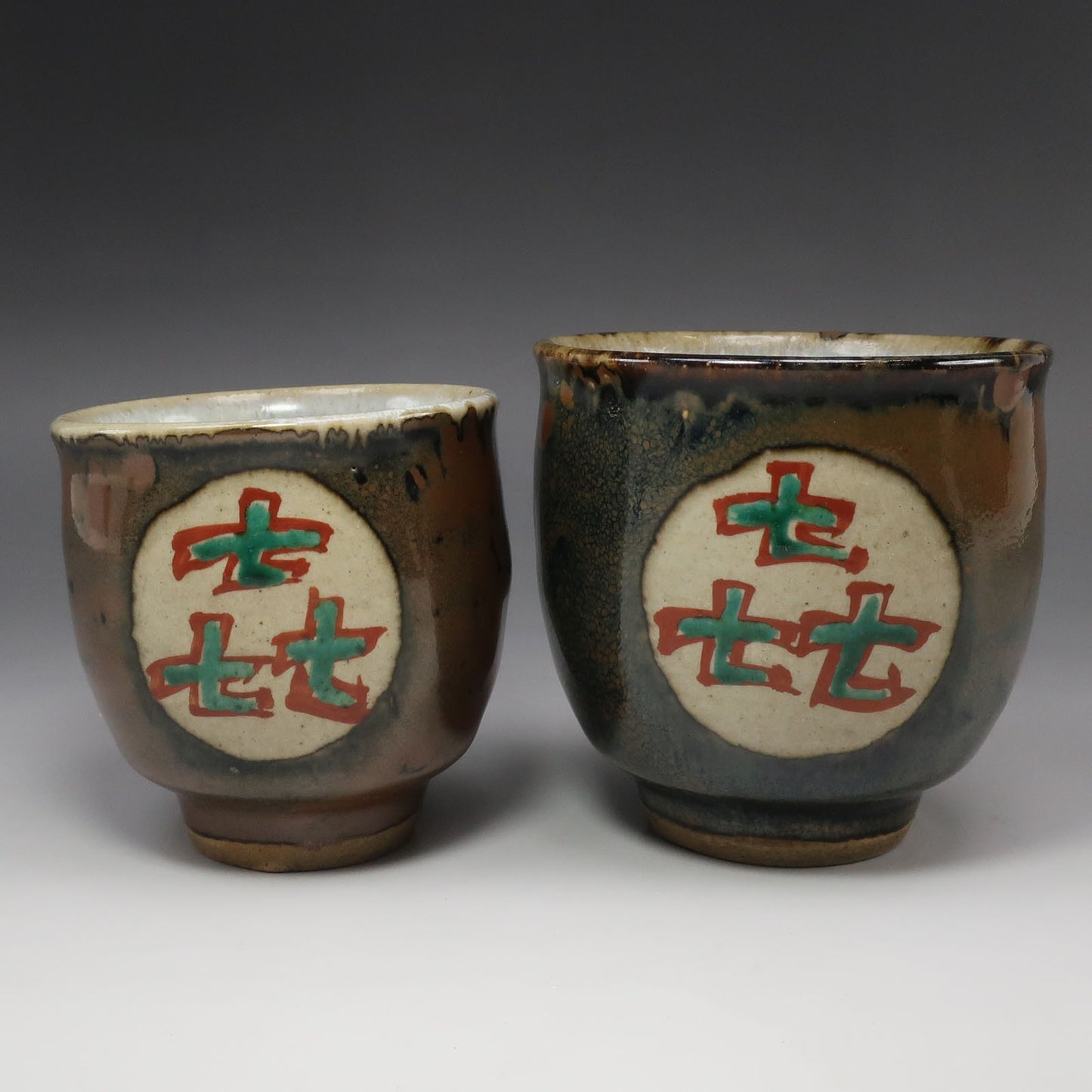 Tatsuzo Shimaoka Living National Treasure Red-painted Couple's Teacups, Mashiko Ware