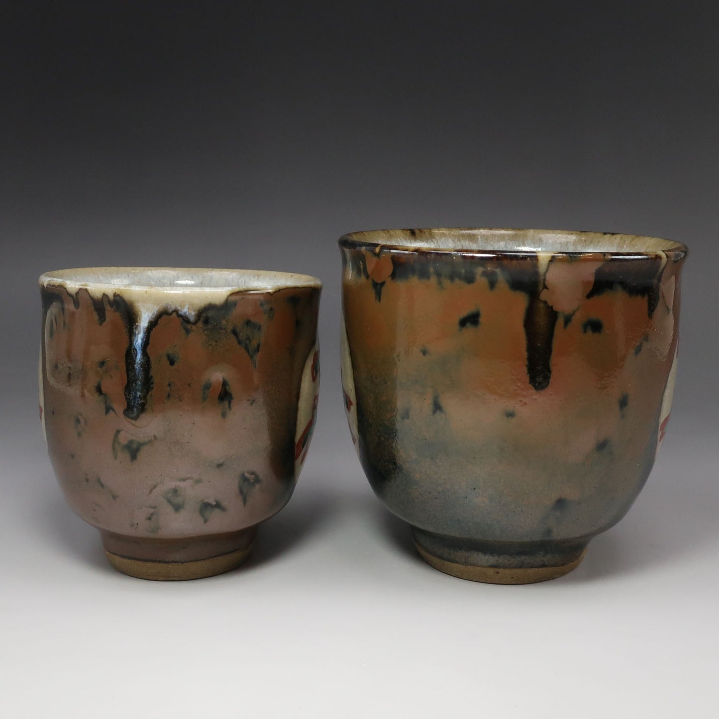 Tatsuzo Shimaoka Living National Treasure Red-painted Couple's Teacups, Mashiko Ware