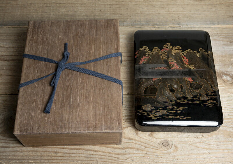 Meiji Maki-e Lacquer Suzuribako Writing Box, Ao-no-Domon Scene, Hirose Tanso Poem
