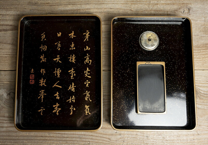 Meiji Maki-e Lacquer Suzuribako Writing Box, Ao-no-Domon Scene, Hirose Tanso Poem