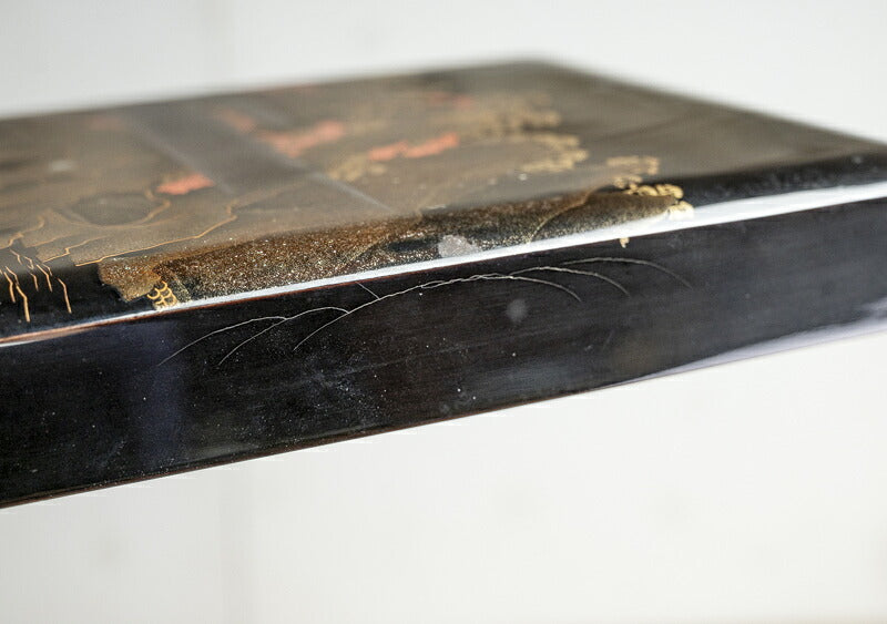 Meiji Maki-e Lacquer Suzuribako Writing Box, Ao-no-Domon Scene, Hirose Tanso Poem