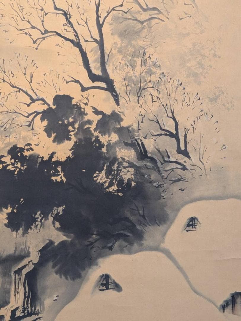 Japanese Hanging Scroll Snow Landscape Sansui Ink Painting Light Color Kakejiku