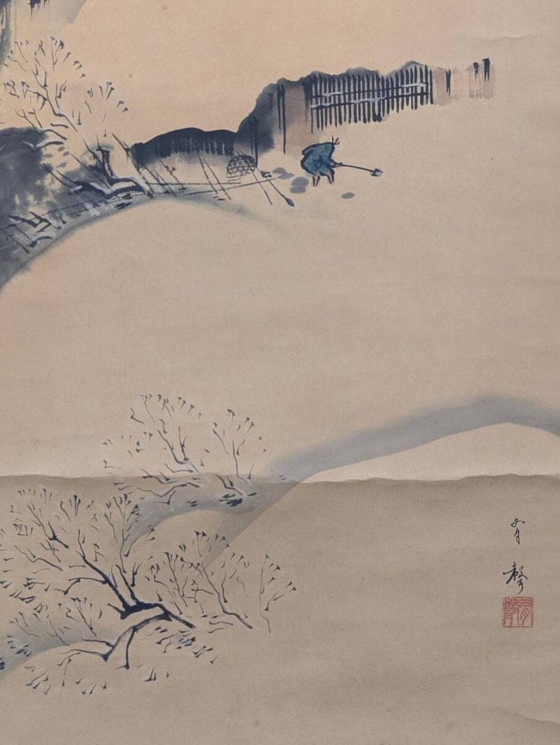 Japanese Hanging Scroll Snow Landscape Sansui Ink Painting Light Color Kakejiku