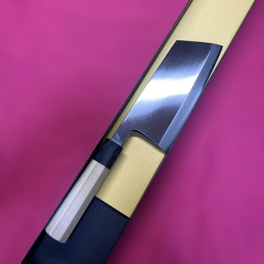 White #2 Steel Tataki Mincing Knife Single-Bevel Right-Handed Buffalo Horn 180 mm