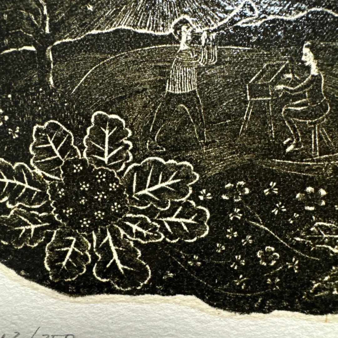 Takao Hiwasaki Wood Engraving 1992 Signed Limited 112/250 Music Theme