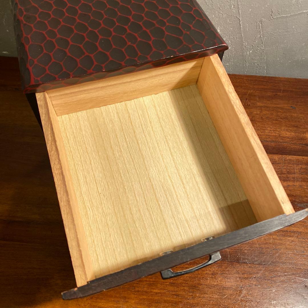 Showa Retro Kamakura-bori Carved Wood Two-Drawer Small Chest Sewing Box