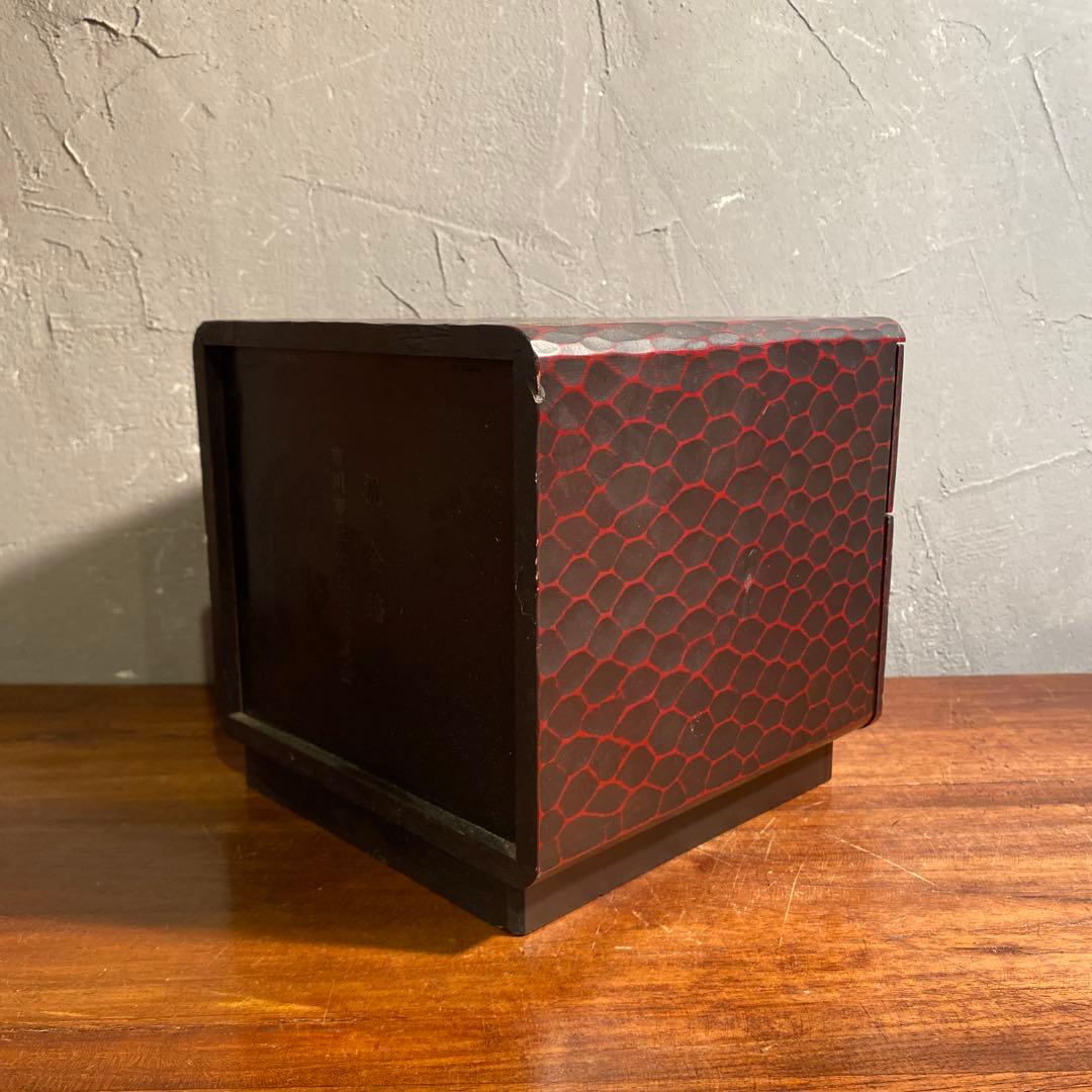 Showa Retro Kamakura-bori Carved Wood Two-Drawer Small Chest Sewing Box
