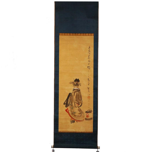 Kubota Beisen Hand-Painted Hanging Scroll Yugao Painting on Paper with Tomobako