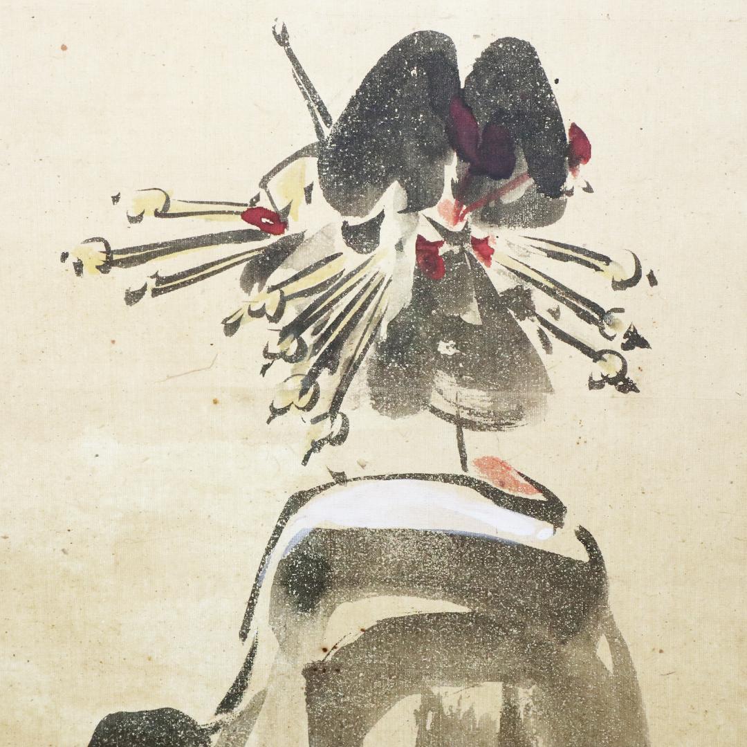 Kubota Beisen Hand-Painted Hanging Scroll Yugao Painting on Paper with Tomobako