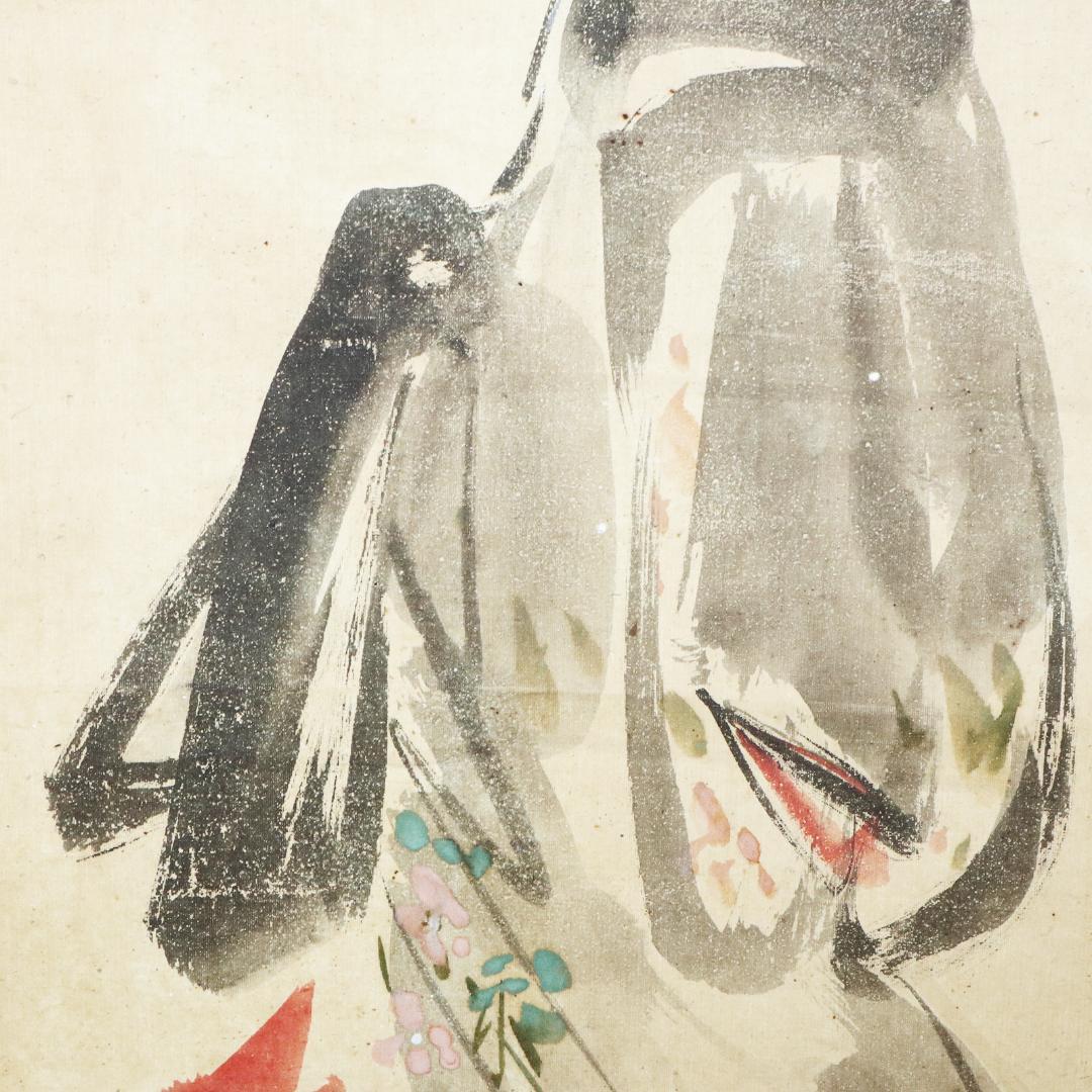 Kubota Beisen Hand-Painted Hanging Scroll Yugao Painting on Paper with Tomobako