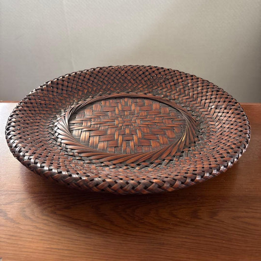 Japanese Oval Bamboo Basket Confectionery Tray Woven Dark Brown Serving Dish