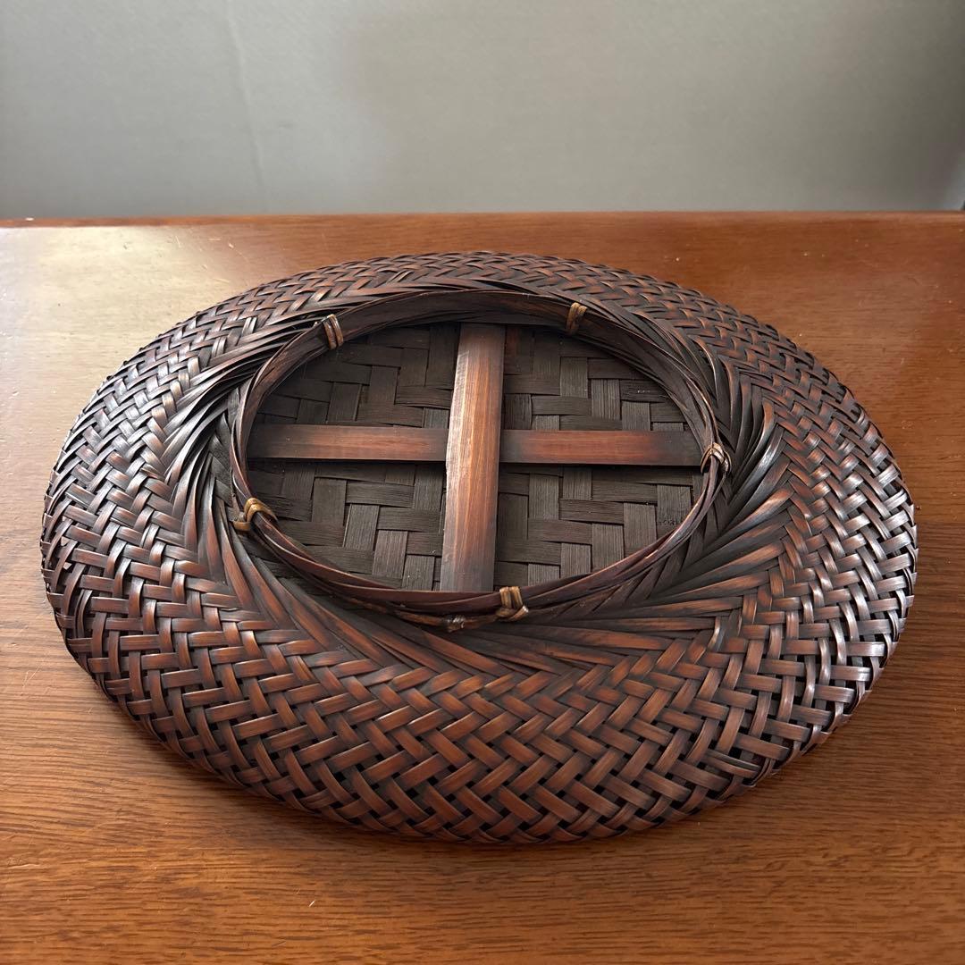 Japanese Oval Bamboo Basket Confectionery Tray Woven Dark Brown Serving Dish
