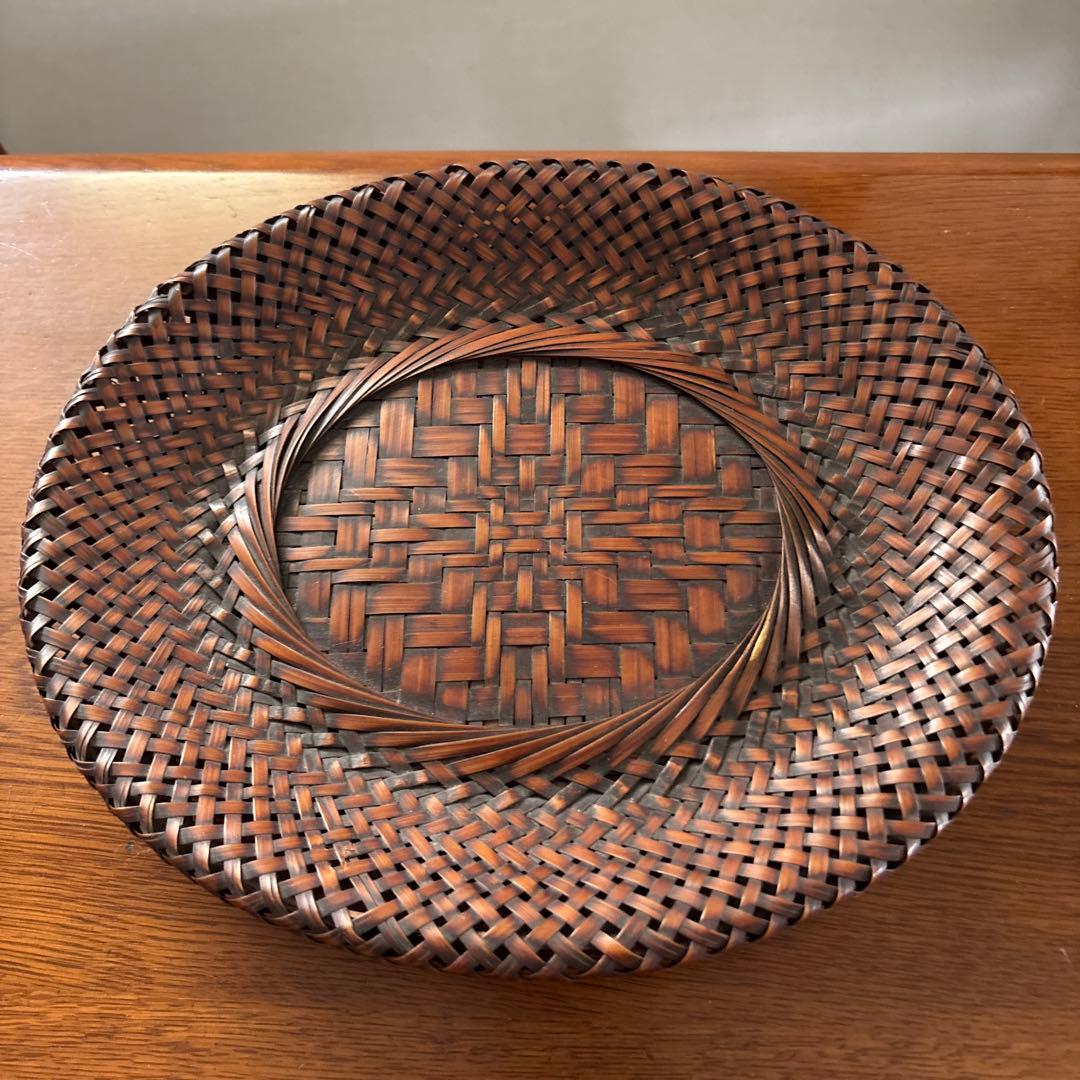 Japanese Oval Bamboo Basket Confectionery Tray Woven Dark Brown Serving Dish