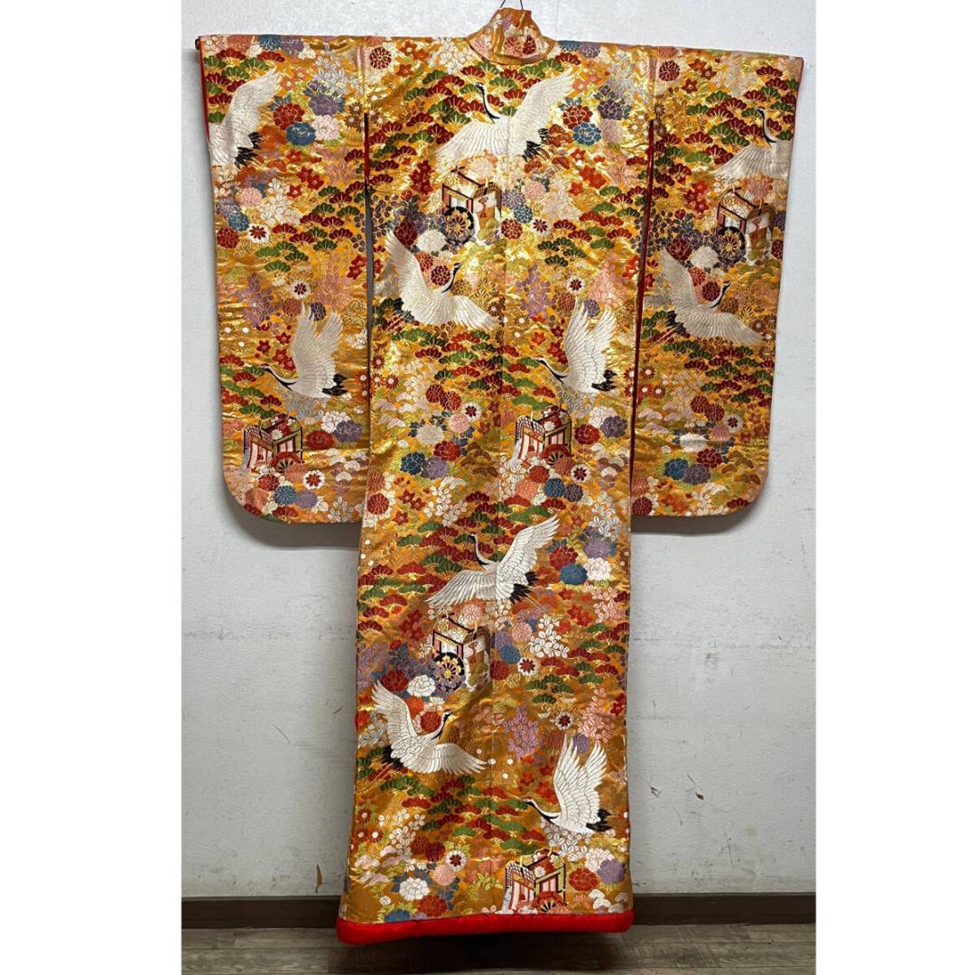 Iro-Uchikake Wedding Kimono with All-Over Crane and Floral Embroidery