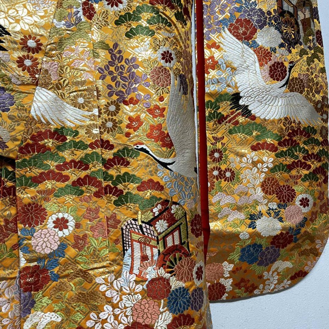 Iro-Uchikake Wedding Kimono with All-Over Crane and Floral Embroidery