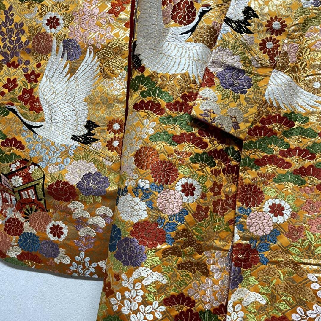 Iro-Uchikake Wedding Kimono with All-Over Crane and Floral Embroidery