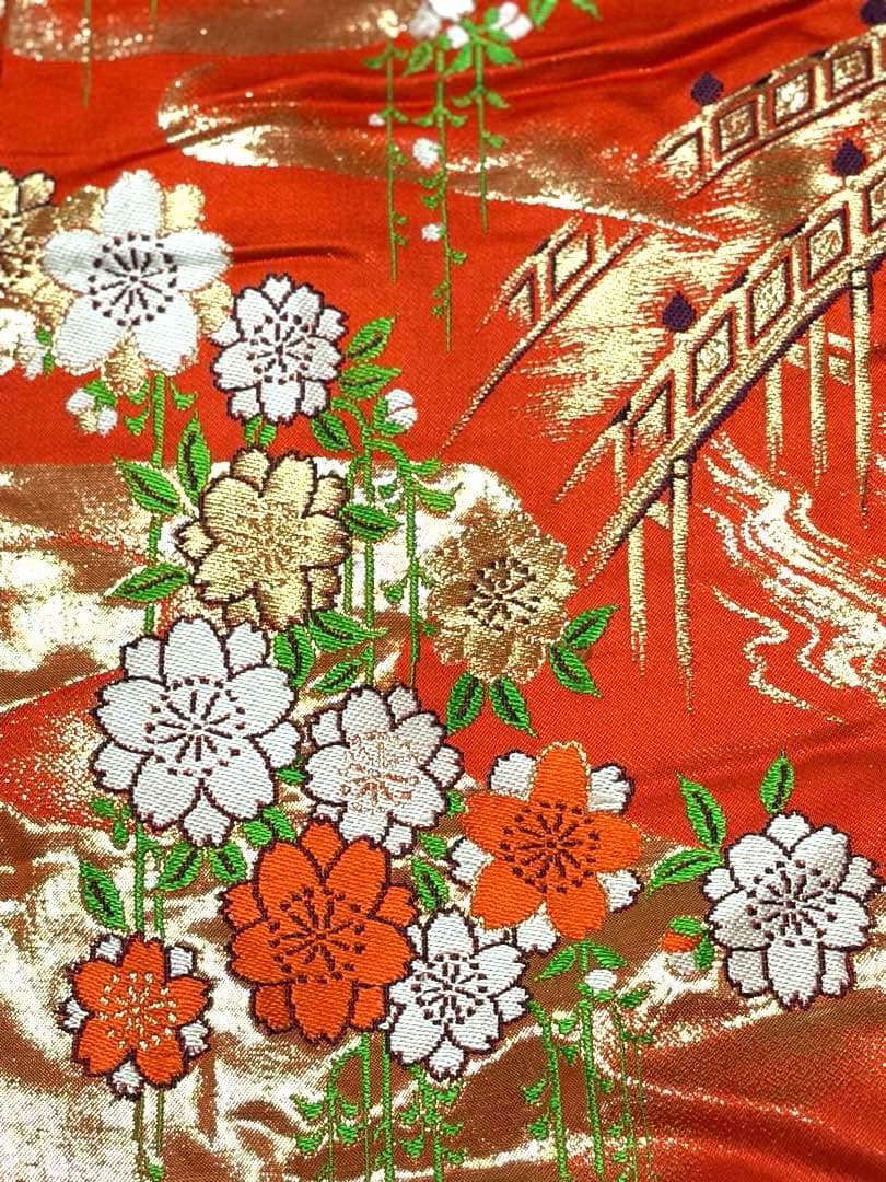 Iro-Uchikake Silk Wedding Kimono with Weeping Cherry Blossom Design, Orange Red