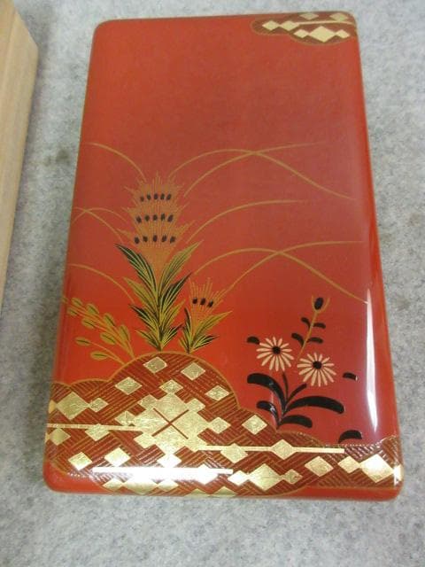 Kuwahara Document Box, Inkstone Box, Case Set of 3 Ouchi-nuri Lacquer Maki-e