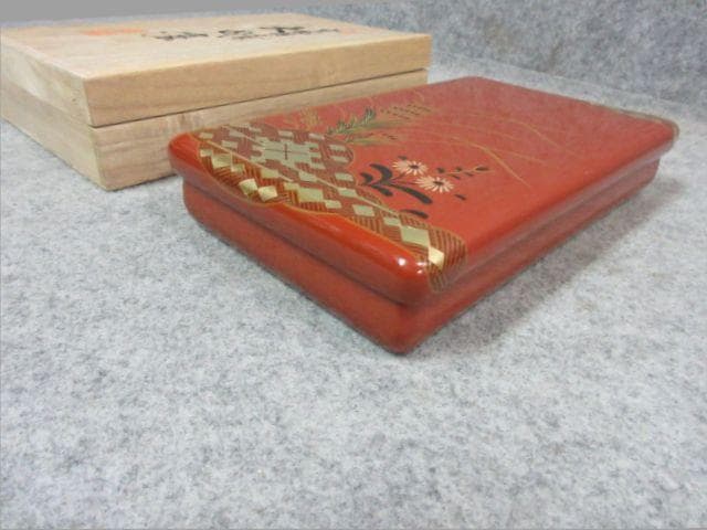 Kuwahara Document Box, Inkstone Box, Case Set of 3 Ouchi-nuri Lacquer Maki-e