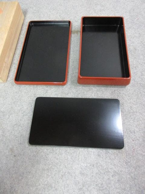 Kuwahara Document Box, Inkstone Box, Case Set of 3 Ouchi-nuri Lacquer Maki-e