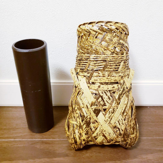Torafudake Bamboo Semi-Kago Flower Basket, Signed, with Storage Tube