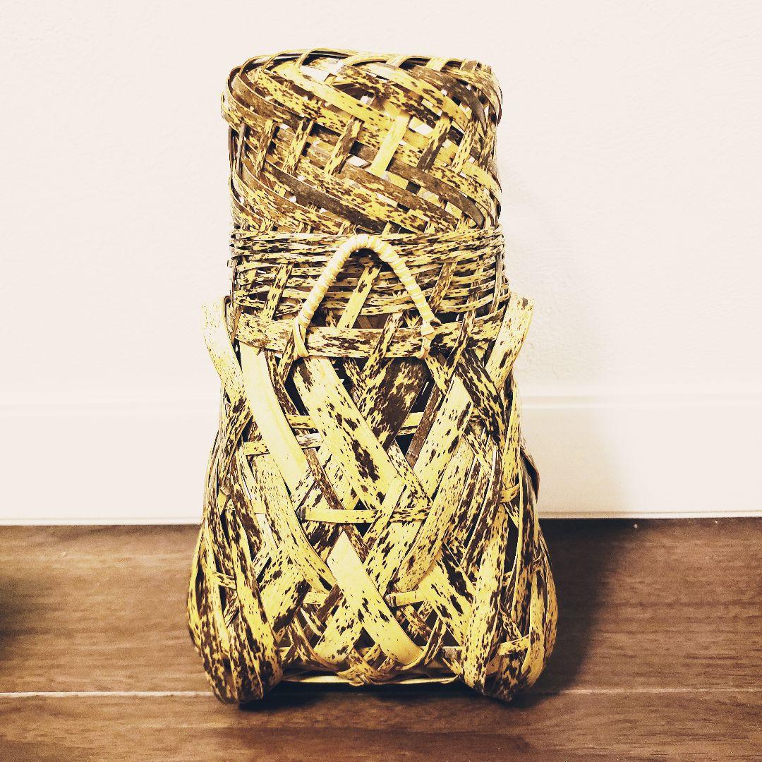 Torafudake Bamboo Semi-Kago Flower Basket, Signed, with Storage Tube