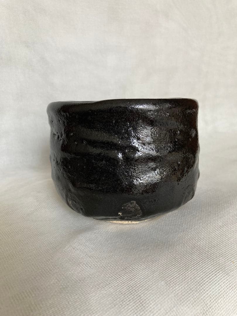 Kido Sadaaki Seto-guro Chawan Matcha Tea Bowl Half-Cylinder Shigaraki Kiln