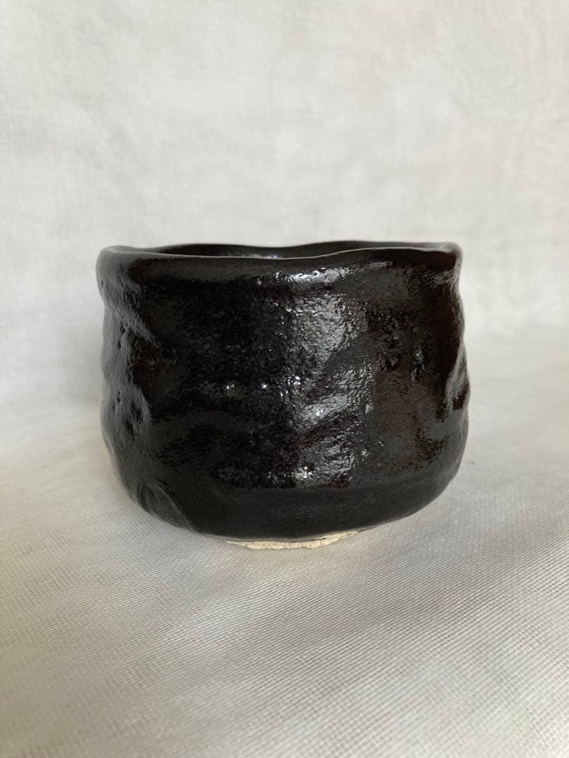 Kido Sadaaki Seto-guro Chawan Matcha Tea Bowl Half-Cylinder Shigaraki Kiln