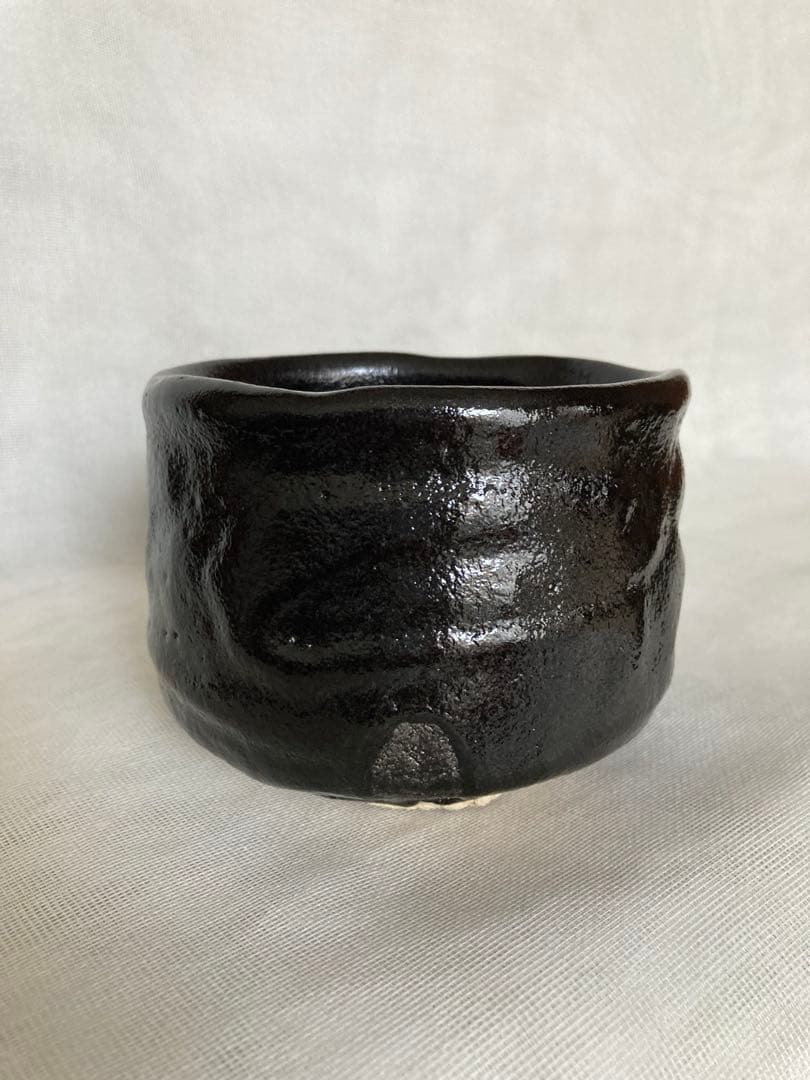 Kido Sadaaki Seto-guro Chawan Matcha Tea Bowl Half-Cylinder Shigaraki Kiln