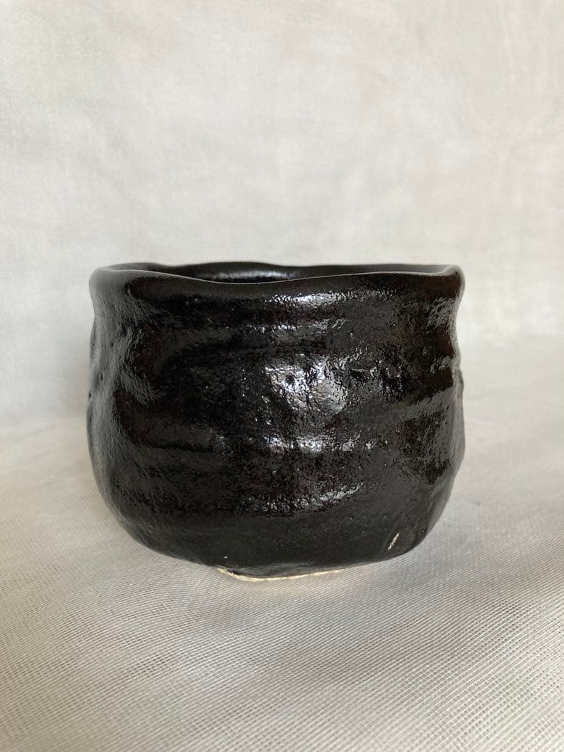 Kido Sadaaki Seto-guro Chawan Matcha Tea Bowl Half-Cylinder Shigaraki Kiln