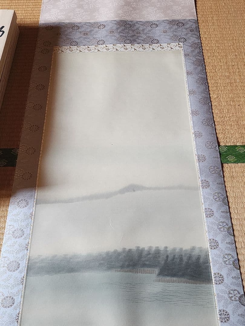 Omori Gyokusui Hanging Scroll Colored Landscape Sansui Silk with Signed Tomobako Shaku-go
