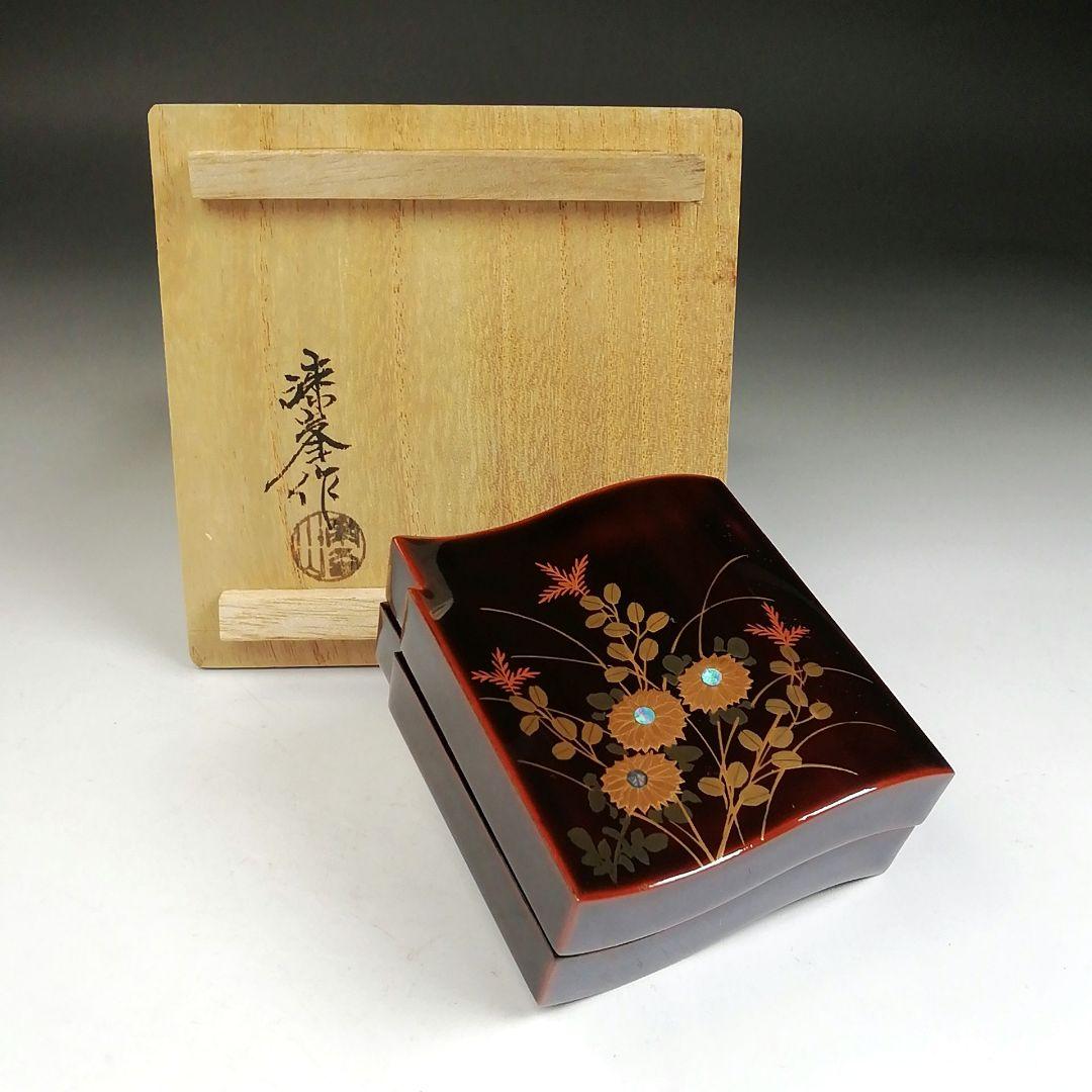 Shintani Shippo Kogo Incense Container Akino Maki-e Kawara-gata with Box