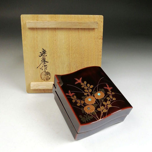 Shintani Shippo Kogo Incense Container Akino Maki-e Kawara-gata with Box
