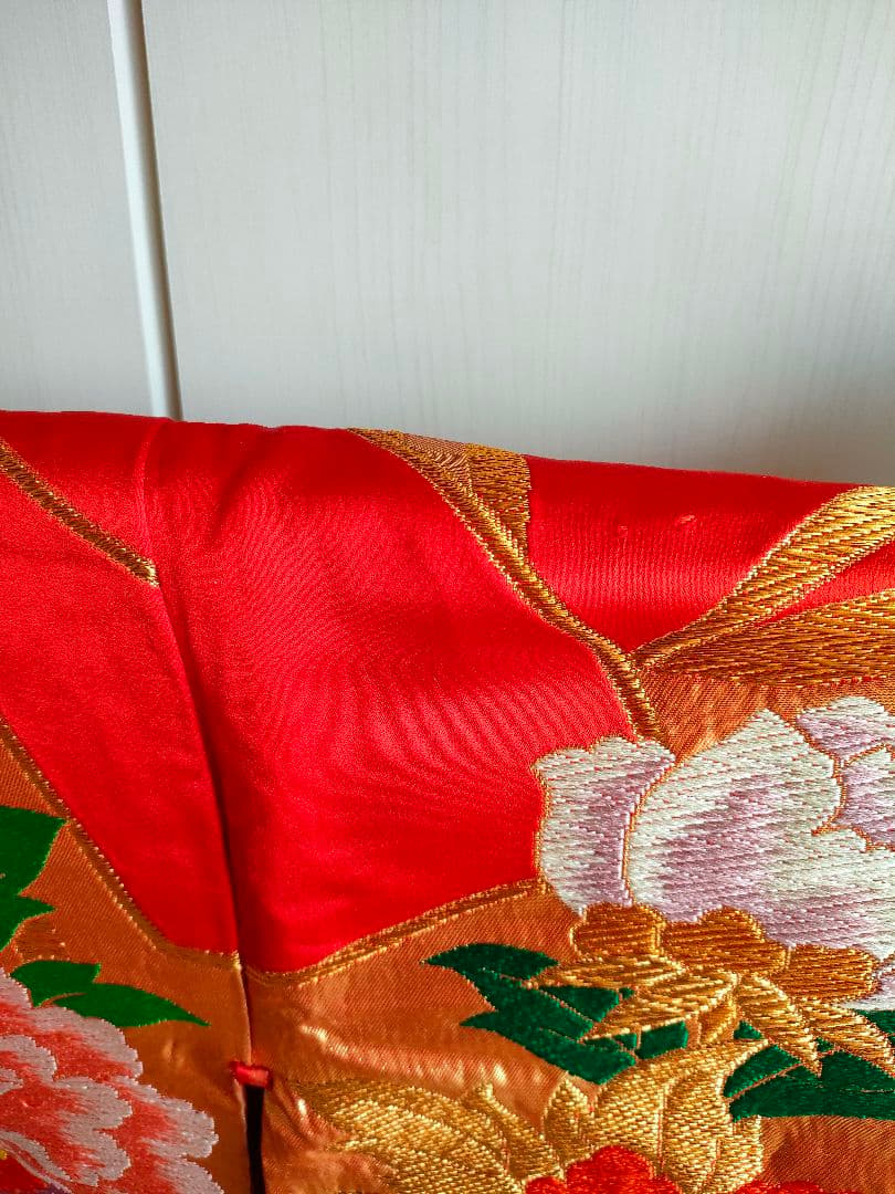 Silk Iro-Uchikake Wedding Kimono with Crane and Floral Embroidery in Red