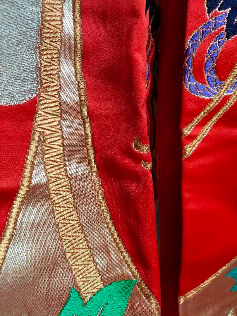 Silk Iro-Uchikake Wedding Kimono with Crane and Floral Embroidery in Red